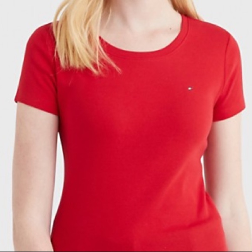 TOMMY HILFIGER LARGE RED ESSENTIAL FAVORITE CREWNECK T-SHIRT - Picture 2 of 4